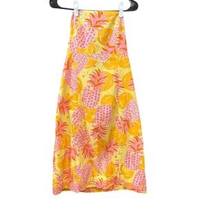 Lilly Pulitzer vintage Strapless Midi Dress Pineapple Print‎ Yellow Pink Orange